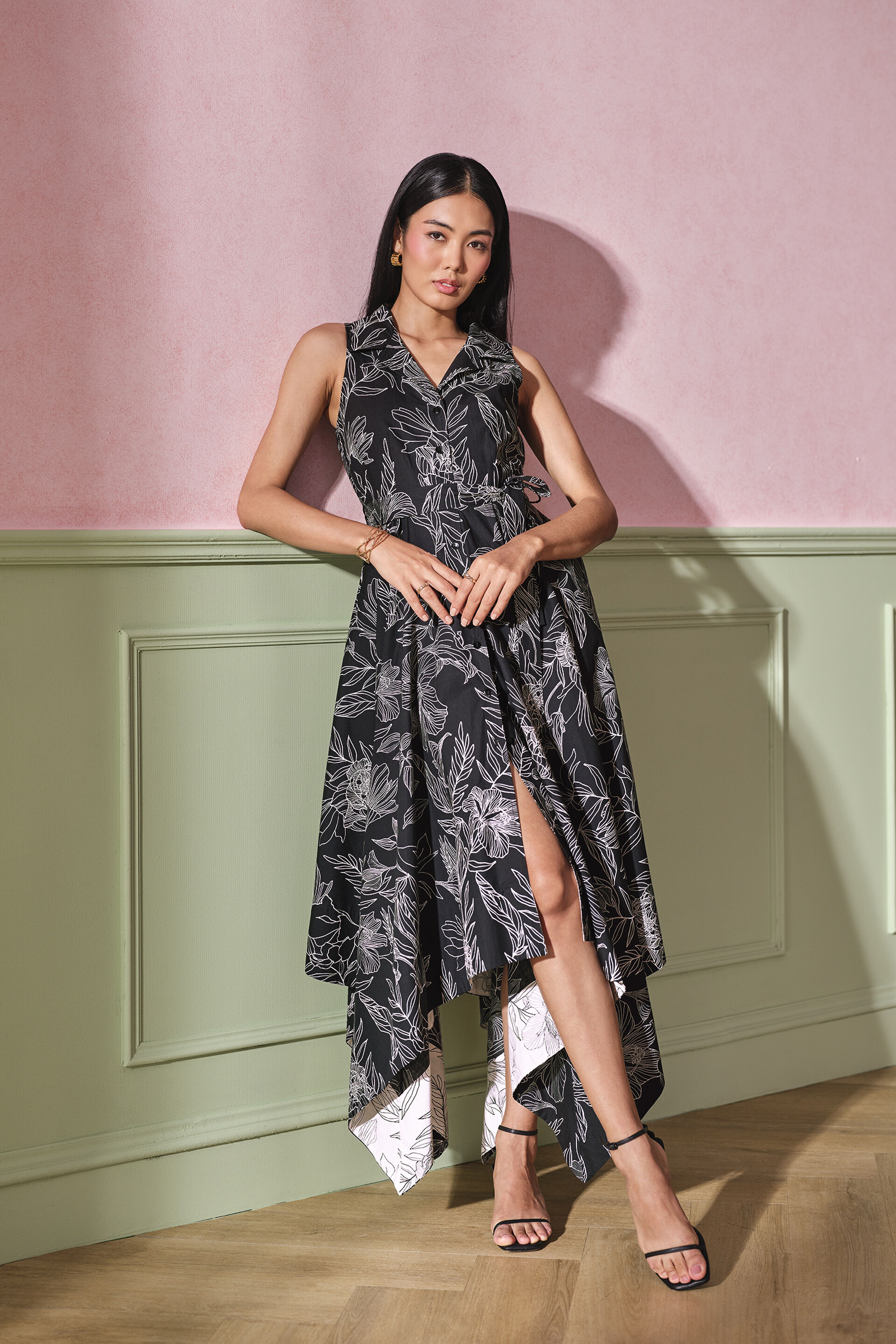 Stardust Blossom Cotton Dress, Black, image 1